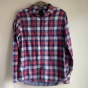 Penshoppe Rollup Tartan Plaid Slim Fit Long Sleeve Shirt
